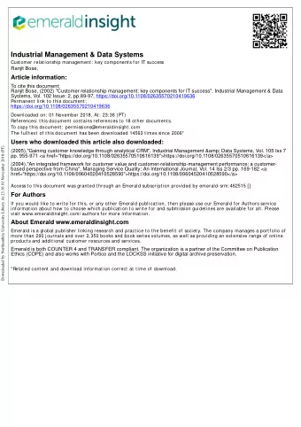 Industrial Management &amp; Data Systems  Customer relationship management: key components for IT