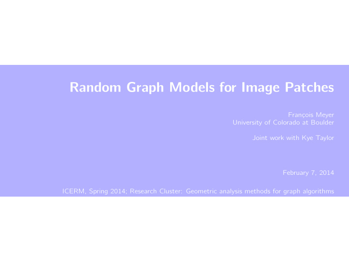 random graph models for image patches