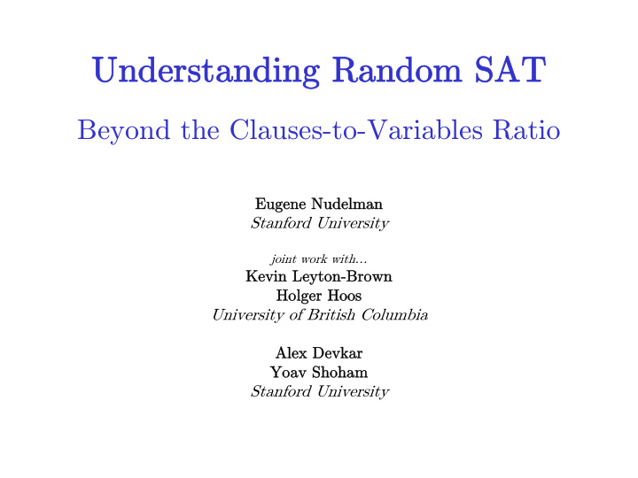 understanding random sat understanding random sat
