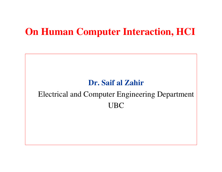on human computer interaction hci