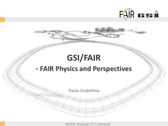 GSI/FAIR - FAIR Physics and Perspectives  Paolo Giubellino  FAIR GmbH | GSI GmbH  NUSPIN Workshop