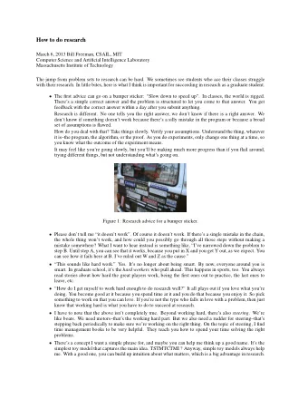 How to do research  March 6, 2013 Bill Freeman, CSAIL, MIT  Computer Science and Artificial