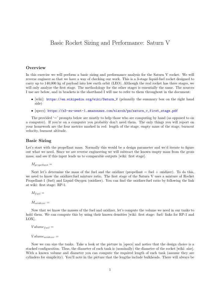 basic rocket sizing and performance saturn v