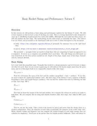Basic Rocket Sizing and Performance: Saturn V  Overview  In this exercise we will perform a basic