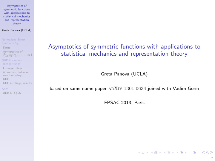 asymptotics of symmetric functions with applications to