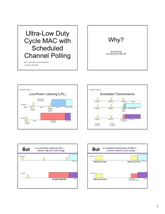 Ultra-Low Duty  Why?  Cycle MAC with  Scheduled  Save Energy  Channel Polling  by turning the radio
