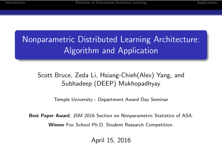 nonparametric distributed learning architecture algorithm