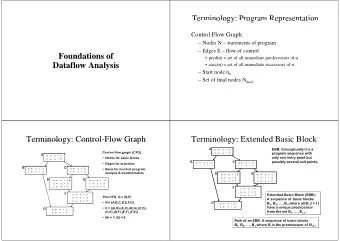 Foundations of   pred(n) = set of all immediate predecessors of n  p  ( )  p  Dataflow Analysis
