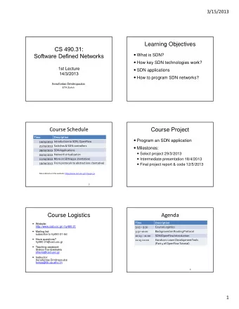 Learning Objectives  What is SDN?  How key SDN technologies work?  SDN applications