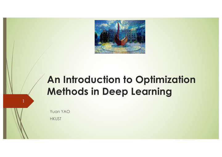 an introduction to optimization methods in deep learning