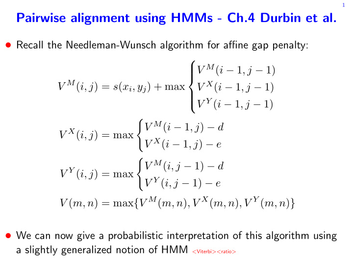pairwise alignment using hmms ch 4 durbin et al