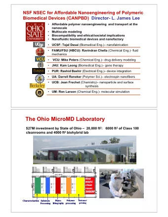 The Ohio MicroMD Laboratory $27M investment by State of Ohio  20,000 ft 2 :   6000 ft 2 of Class