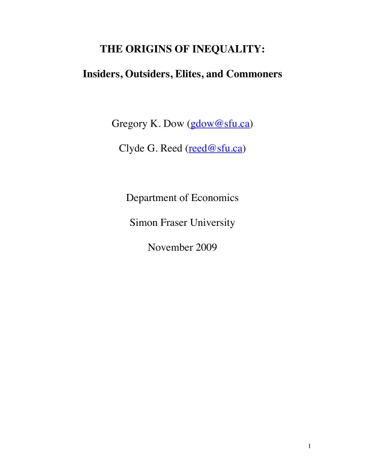 the origins of inequality insiders outsiders elites and