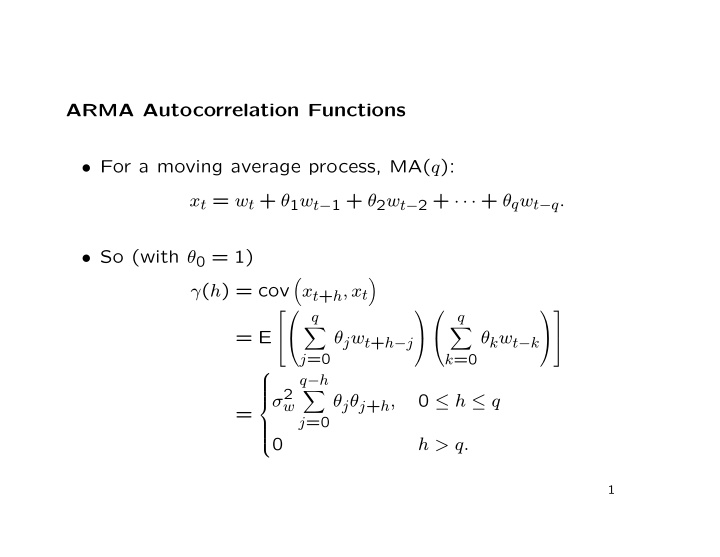 arma autocorrelation functions for a moving average