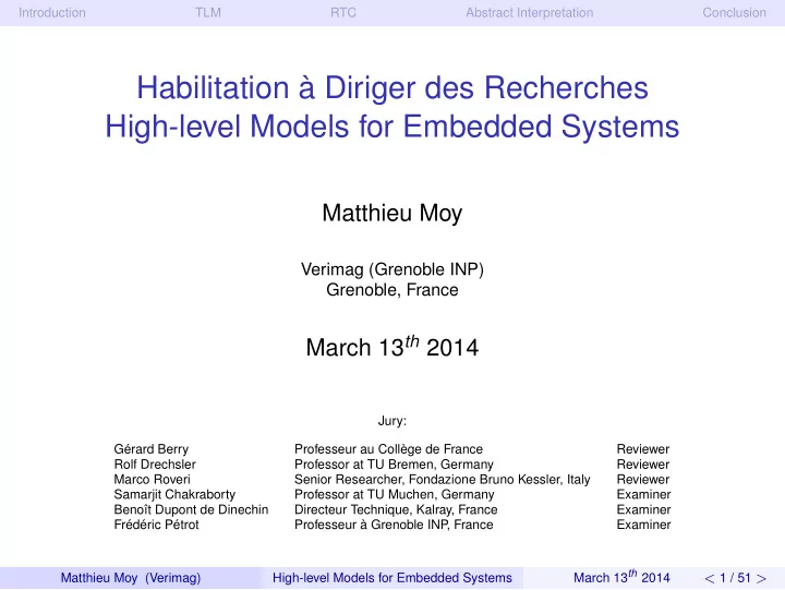 habilitation diriger des recherches high level models for