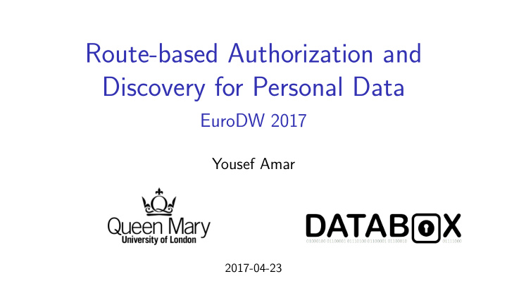 route based authorization and discovery for personal data
