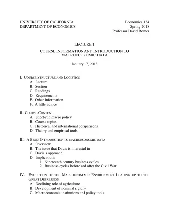 UNIVERSITY OF CALIFORNIA  Economics 134  DEPARTMENT OF ECONOMICS  Spring 2018  Professor David