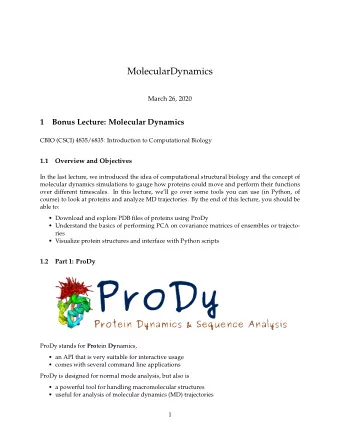 MolecularDynamics  March 26, 2020  1  Bonus Lecture: Molecular Dynamics  CBIO (CSCI) 4835/6835: