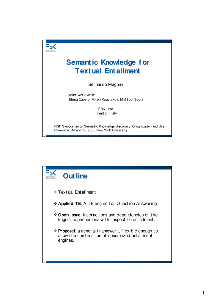 semant ic knowledge f or semant ic knowledge f or text