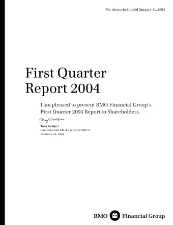 First Quarter  Report 2004  I am pleased to present BMO Financial Groups  First Quarter 2004
