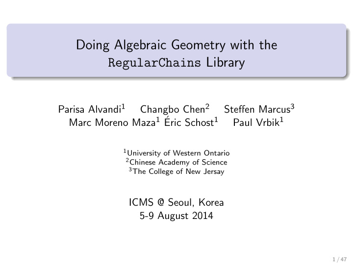 doing algebraic geometry with the regularchains library