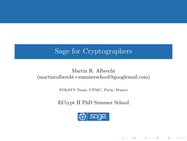 sage for cryptographers