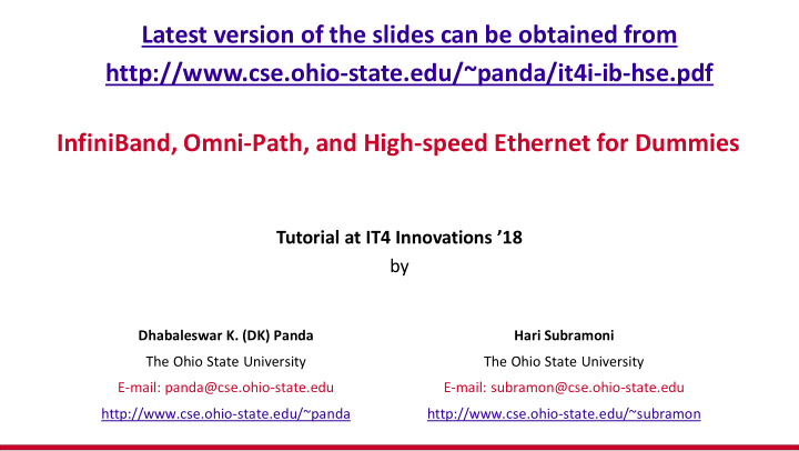 latest version of the slides can be obtained from http