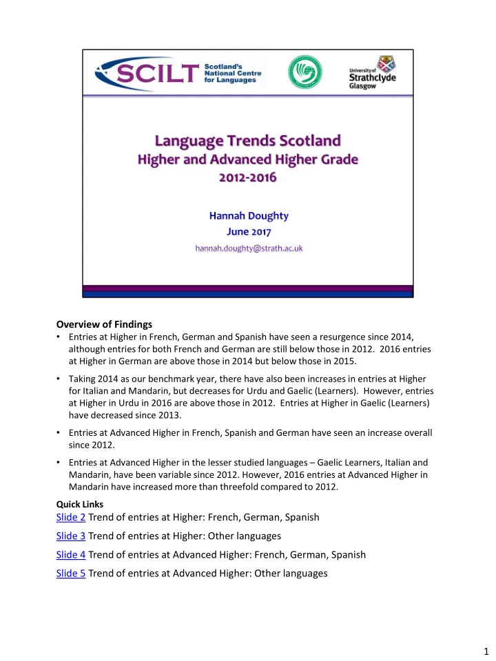 slide 4 trend of entries at advanced higher french german