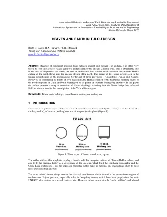 HEAVEN AND EARTH IN TULOU DESIGN  Keith D. Lowe, B.A. Harvard, Ph.D. Stanford  Tsung Tsin
