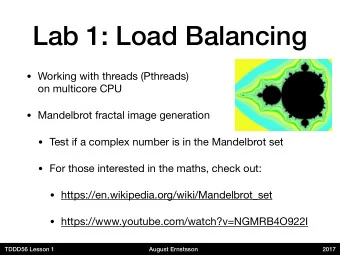 Lab 1: Load Balancing  Working with threads (Pthreads)  on multicore CPU  Mandelbrot