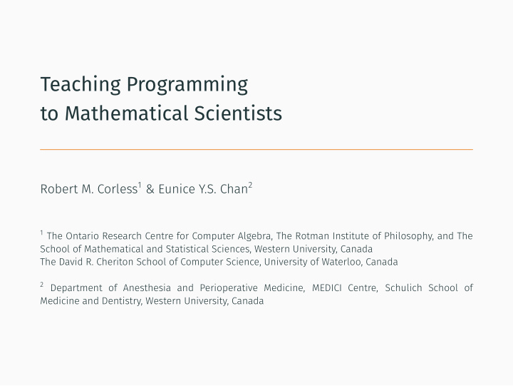 teaching programming to mathematical scientists