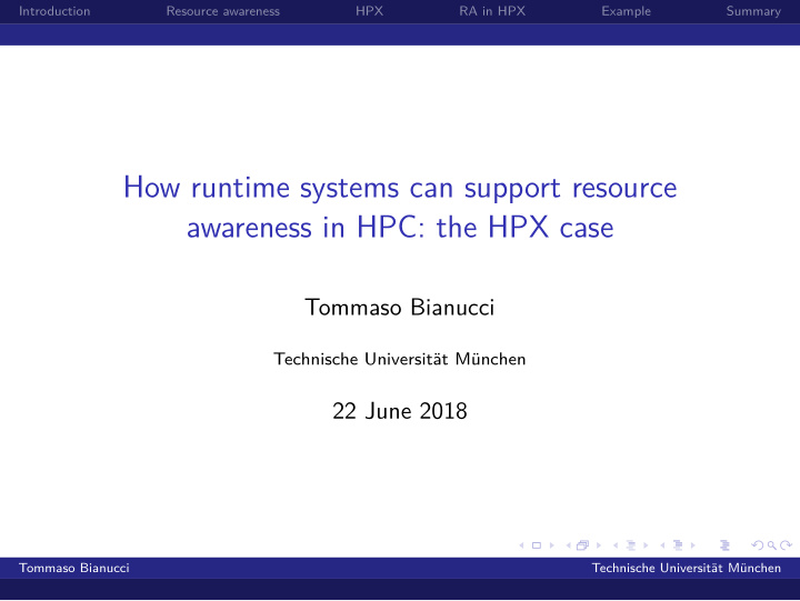 how runtime systems can support resource awareness in hpc