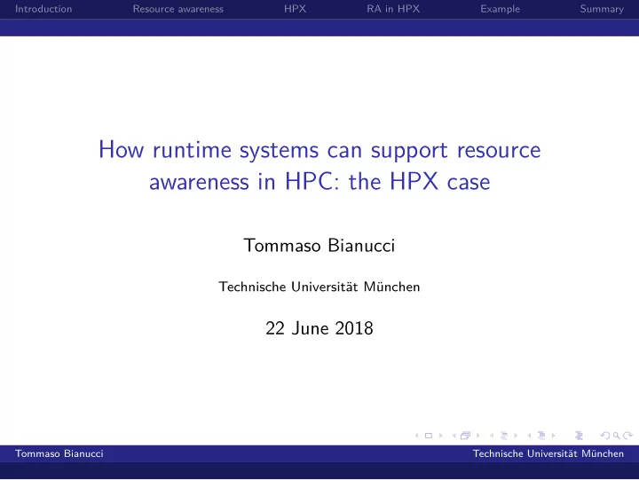 how runtime systems can support resource awareness in hpc