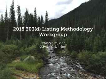 October 18 th , 2016  CDPHE - C1E, 1-3pm  Time  Agenda Topic  Lead  1:00pm  Introductions/review