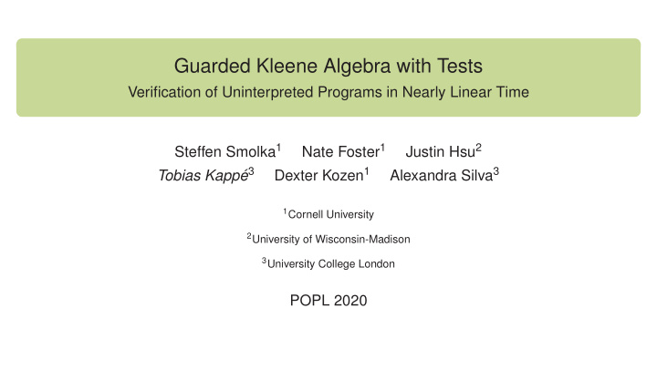 guarded kleene algebra with tests