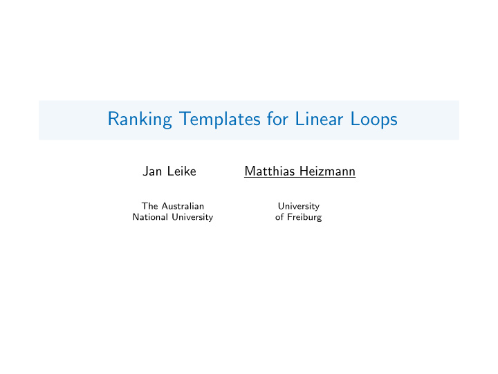 ranking templates for linear loops