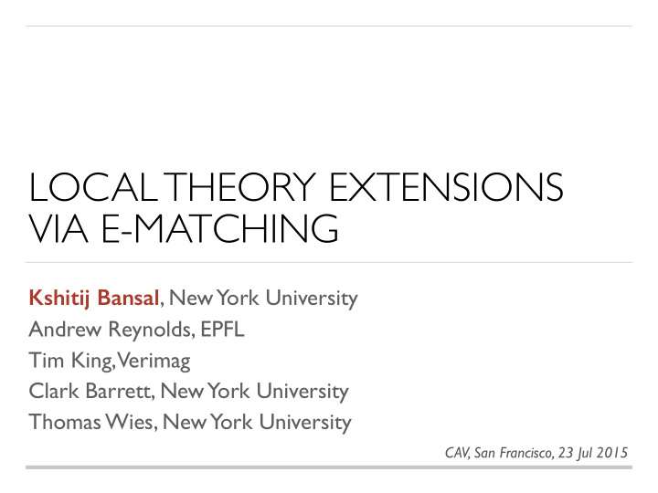 local theory extensions via e matching