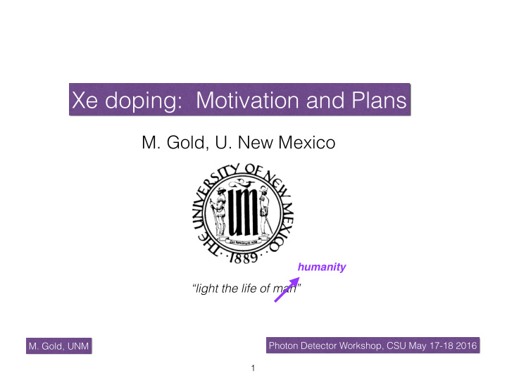 xe doping motivation and plans