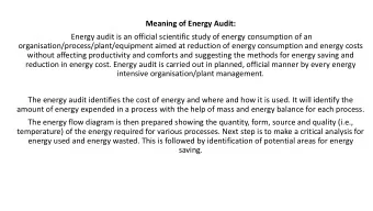 Meaning of Energy Audit:  Energy audit is an official scientific study of energy consumption of an