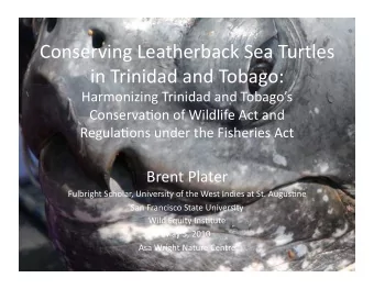Conserving Leatherback Sea Turtles  in Trinidad and Tobago:  Harmonizing Trinidad and Tobagos