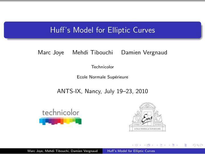 huff s model for elliptic curves