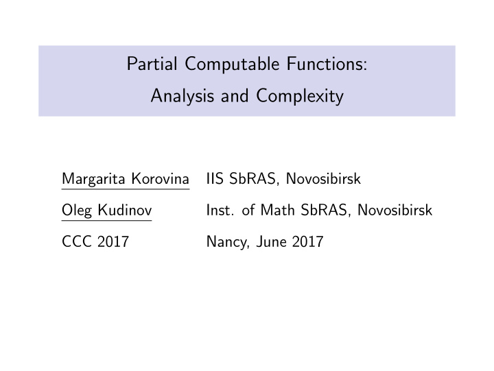 partial computable functions analysis and complexity