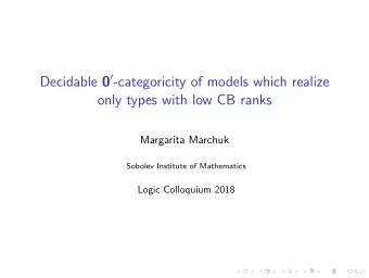 Decidable 0  -categoricity of models which realize  only types with low CB ranks  Margarita