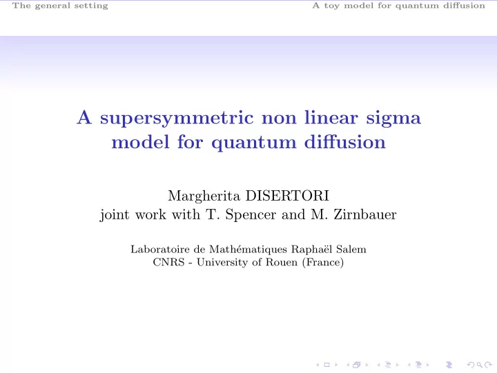 a supersymmetric non linear sigma model for quantum