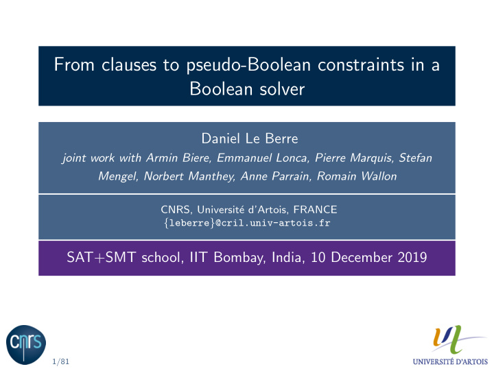 from clauses to pseudo boolean constraints in a boolean