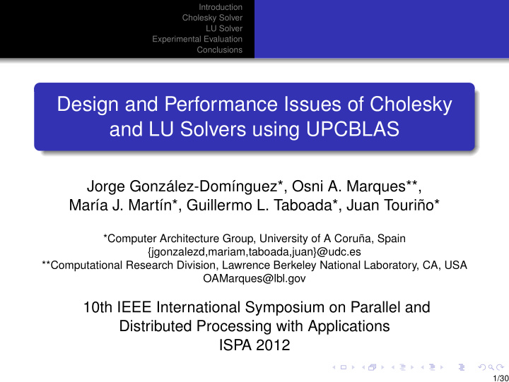 design and performance issues of cholesky and lu solvers