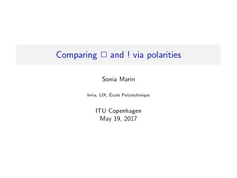 Comparing  and ! via polarities  Sonia Marin  Inria, LIX,   Ecole Polytechnique  ITU