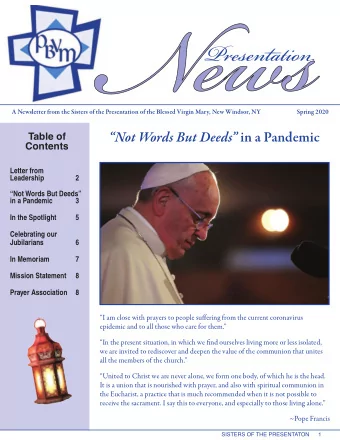 Not Words But Deeds in a Pand e mi c  Table of Contents  Letter from  Leadership