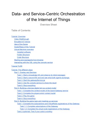 Data- and Service-Centric Orchestration  of the Internet of Things  Overview Sheet Table of