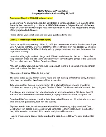 Willful Blindness Presentation  Congregation Beth Shalom  May 17, 2017 On screen Slide 1